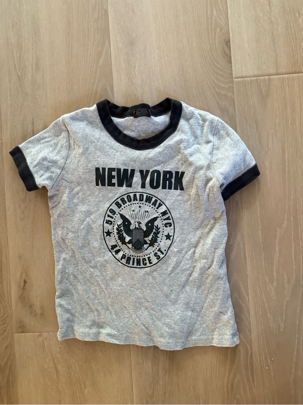 Brandy Melville Gray Ringer Tee with Black Trim - New York Graphic